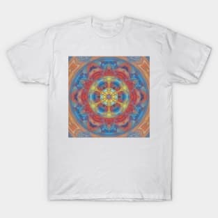 coloured hexagonal intricate kaleidoscope floral fantasy design T-Shirt